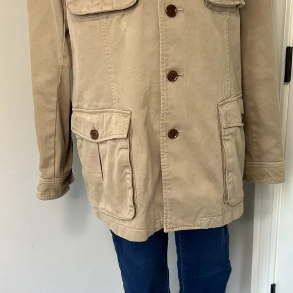 BANANA REPUBLIC Twill Utility Military Jacket Khaki Tan Womens Sz L NEW